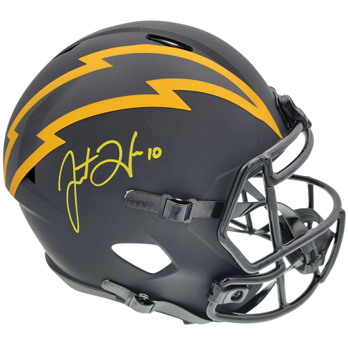 Autographed Justin Herbert Los Angeles Chargers (ECLIPSE Alternate) Deluxe Full-Size Replica Helmet - Beckett-Powers Sports Memorabilia