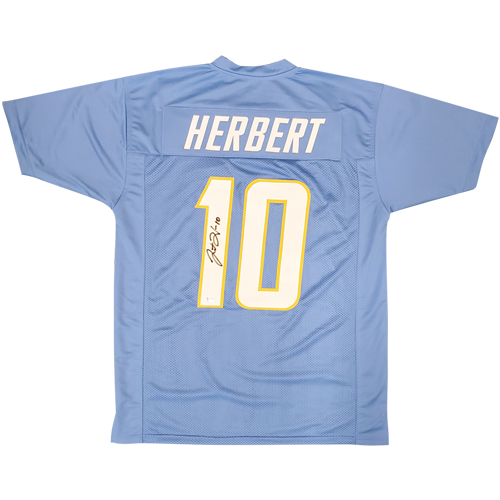 Autographed Justin Herbert Los Angeles (Powder Blue #10) Custom Jersey - Beckett-Powers Sports Memorabilia
