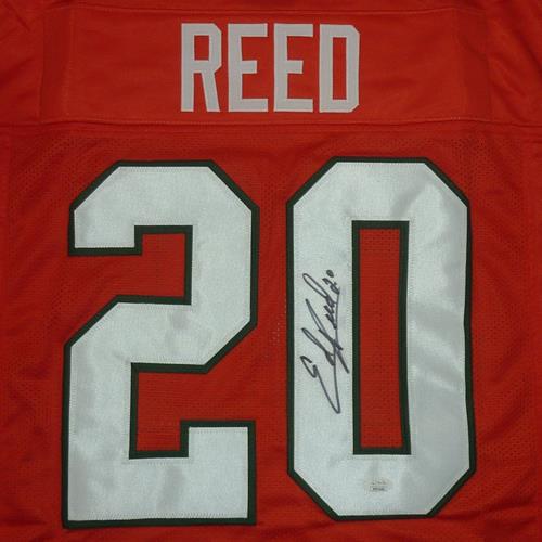 Autographed Ed Reed Miami (Orange #20) Custom Jersey - JSA-Powers Sports Memorabilia