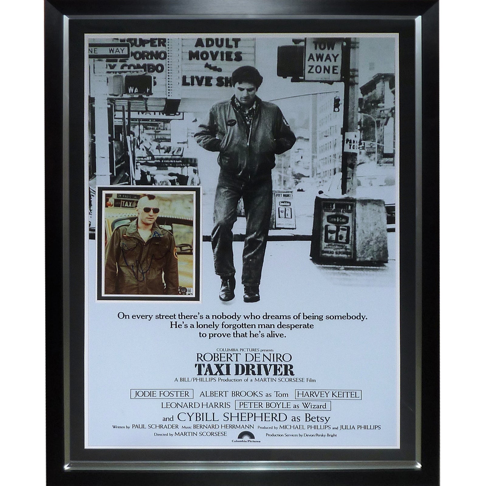 Taxi Driver Full-Size Movie Poster Deluxe Framed with Robert DeNiro Autograph - Beckett | Collectible Memorabilia-Powers Sports Memorabilia