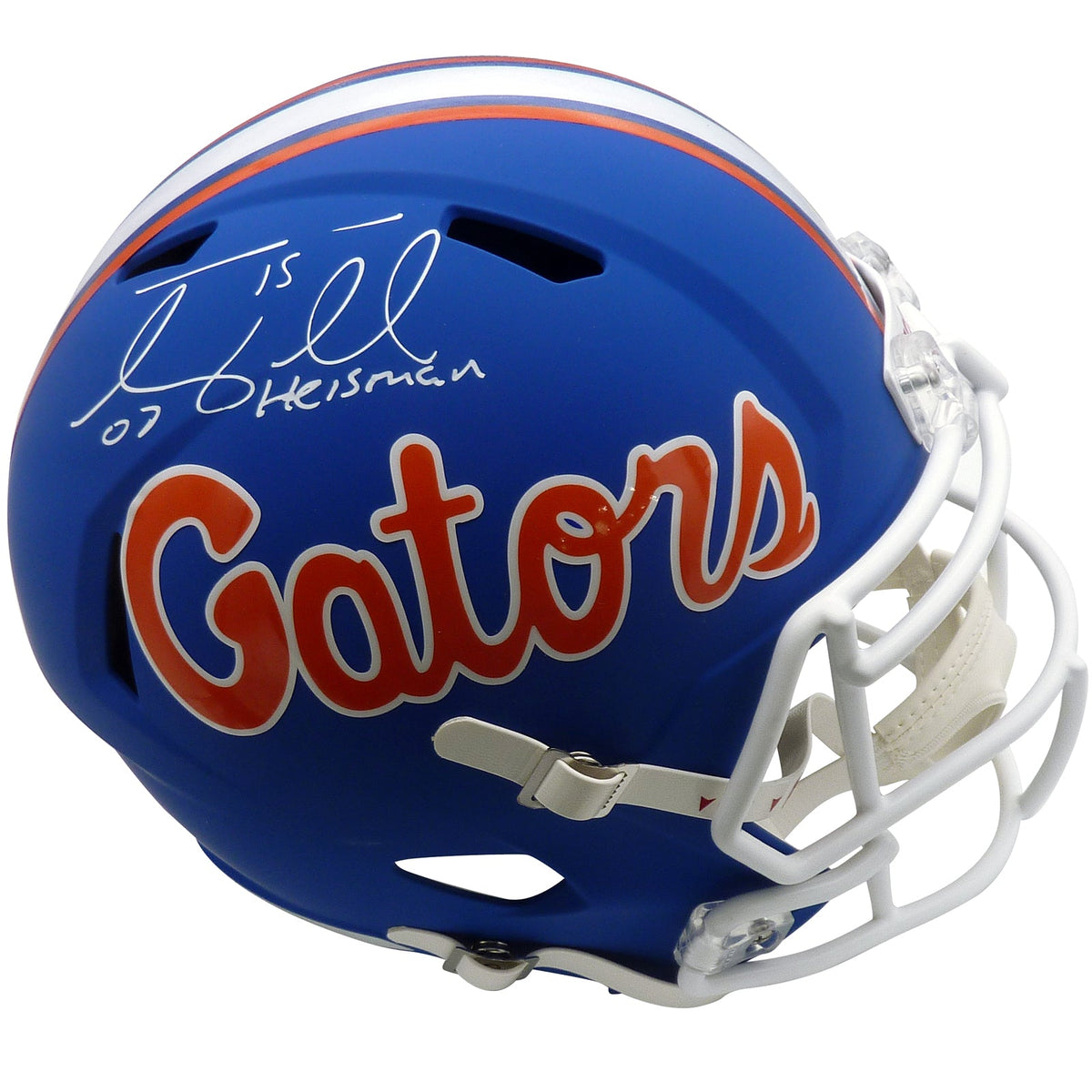 Autographed Tim Tebow Florida Gators (Throwback Blue Alternate) Deluxe Full-Size Replica Helmet w/ 07 Heisman - Tebow Holo-Powers Sports Memorabilia