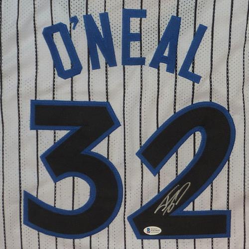 Autographed Shaquille O'Neal Orlando (White Pinstripe #32) Custom Jersey - Beckett-Powers Sports Memorabilia