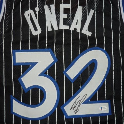 Autographed Shaquille O'Neal Orlando (Black Pinstripe #32) Custom Jersey - Beckett-Powers Sports Memorabilia