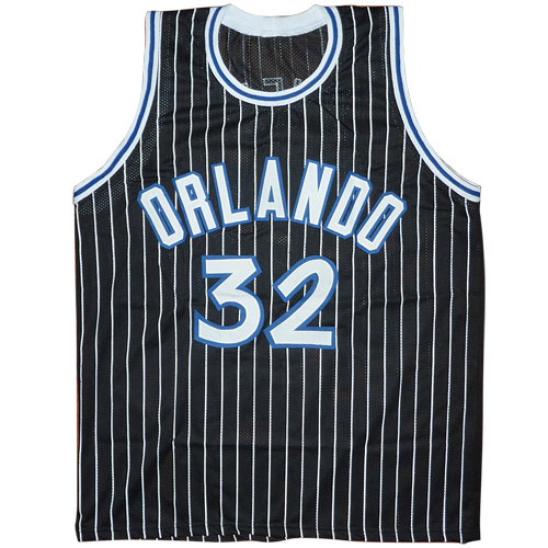 Autographed Shaquille O'Neal Orlando (Black Pinstripe #32) Custom Jersey - Beckett-Powers Sports Memorabilia