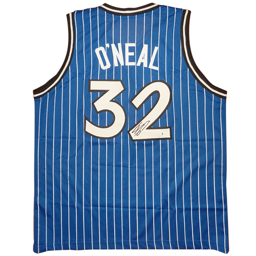 Autographed Shaquille O'Neal Orlando (Blue Pinstripe #32) Custom Jersey - Beckett-Powers Sports Memorabilia