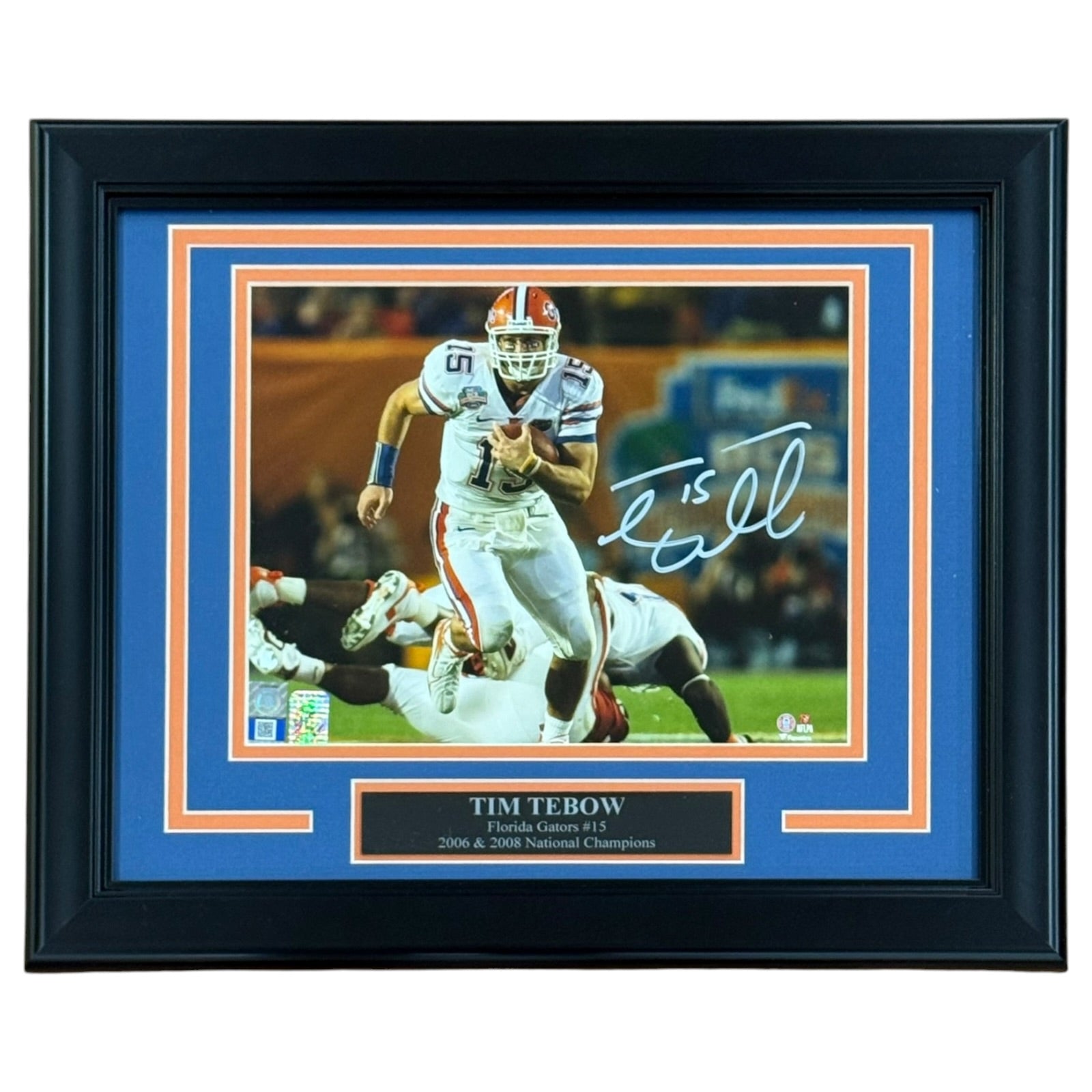 Autographed Tim Tebow Florida Gators (08 BCS Run) Framed 8x10 Photo - Tebow Holo-Powers Sports Memorabilia