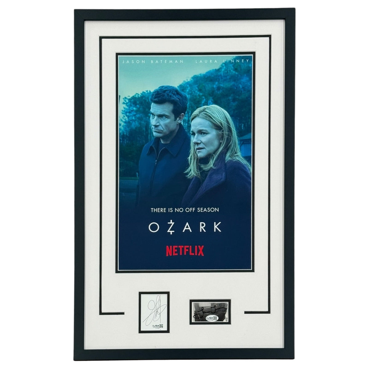 Ozark 11x17 TV Poster Deluxe Framed with Jason Bateman And Laura Linney Autographs - JSA | Collectible Memorabilia-Powers Sports Memorabilia