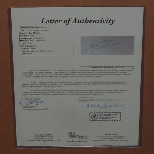 Autographed Pat Tillman Arizona Cardinals Deluxe Framed 16x20 Photo Piece with Authentic Signature - JSA Letter-Powers Sports Memorabilia