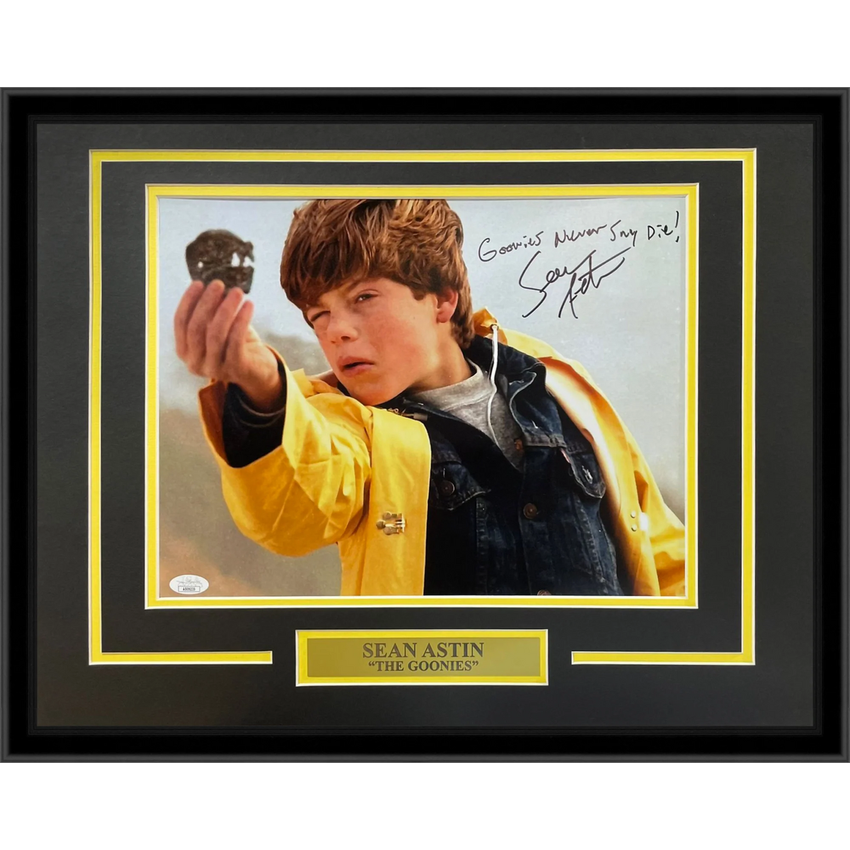 Autographed Sean Astin Goonies Movie Framed 11x14 Photo w/ Goonies Never Say Die - JSA-Powers Sports Memorabilia