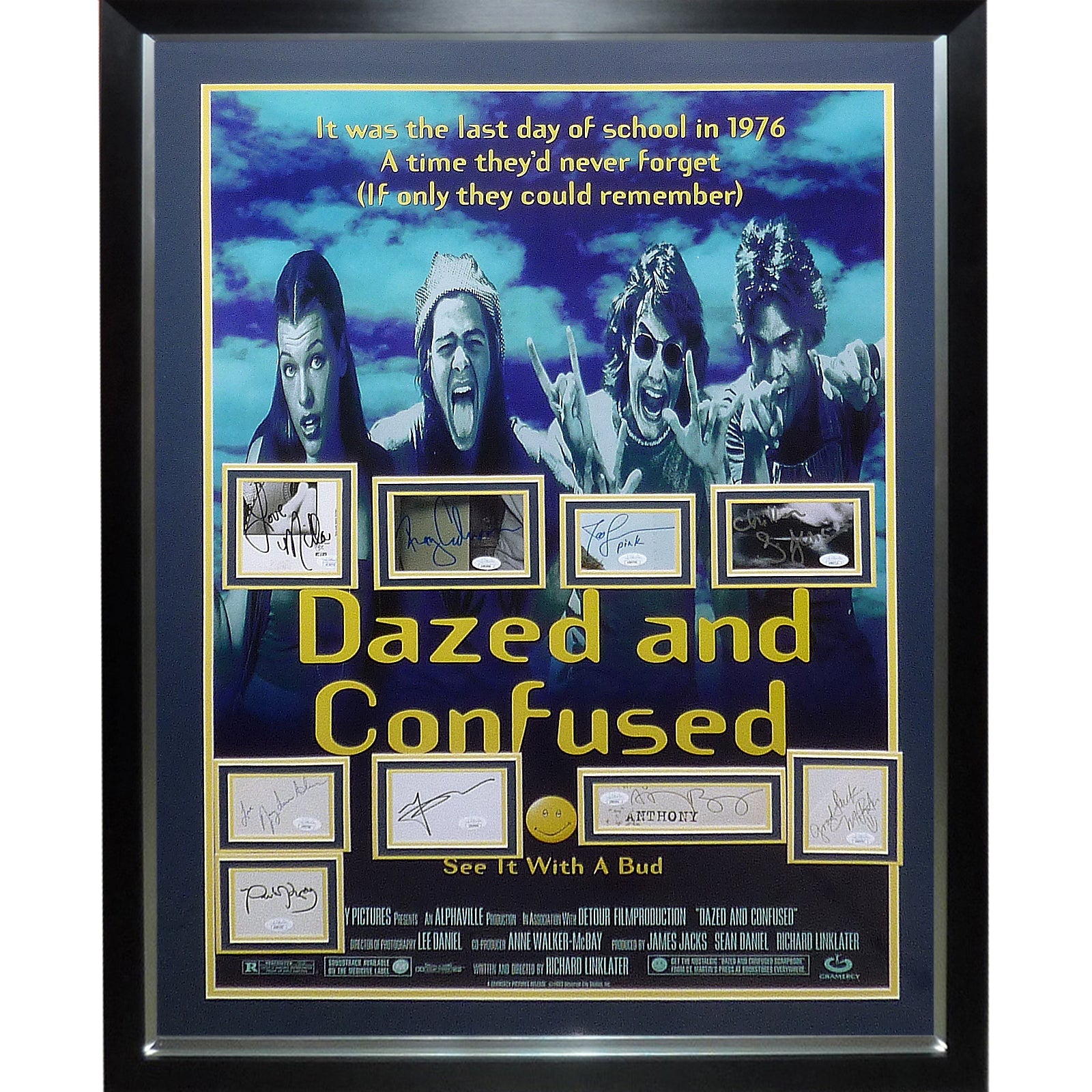 Dazed and Confused Full-Size Movie Poster Deluxe Framed with All Cast Autographs - JSA | Collectible Memorabilia-Powers Sports Memorabilia
