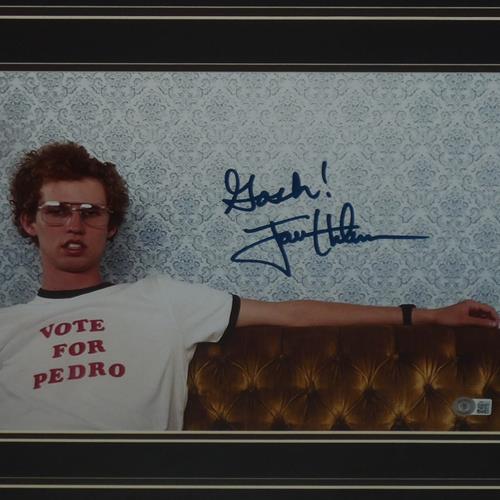 Autographed Jon Heder Napoleon Dynamite (on couch) Deluxe Framed 11x17 Photo w/ Gosh - Beckett