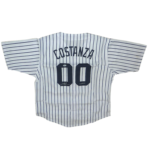 Autographed Jason Alexander AKA George Costanza New York (Costanza #00) Custom Pinstripe Jersey - Beckett-Powers Sports Memorabilia