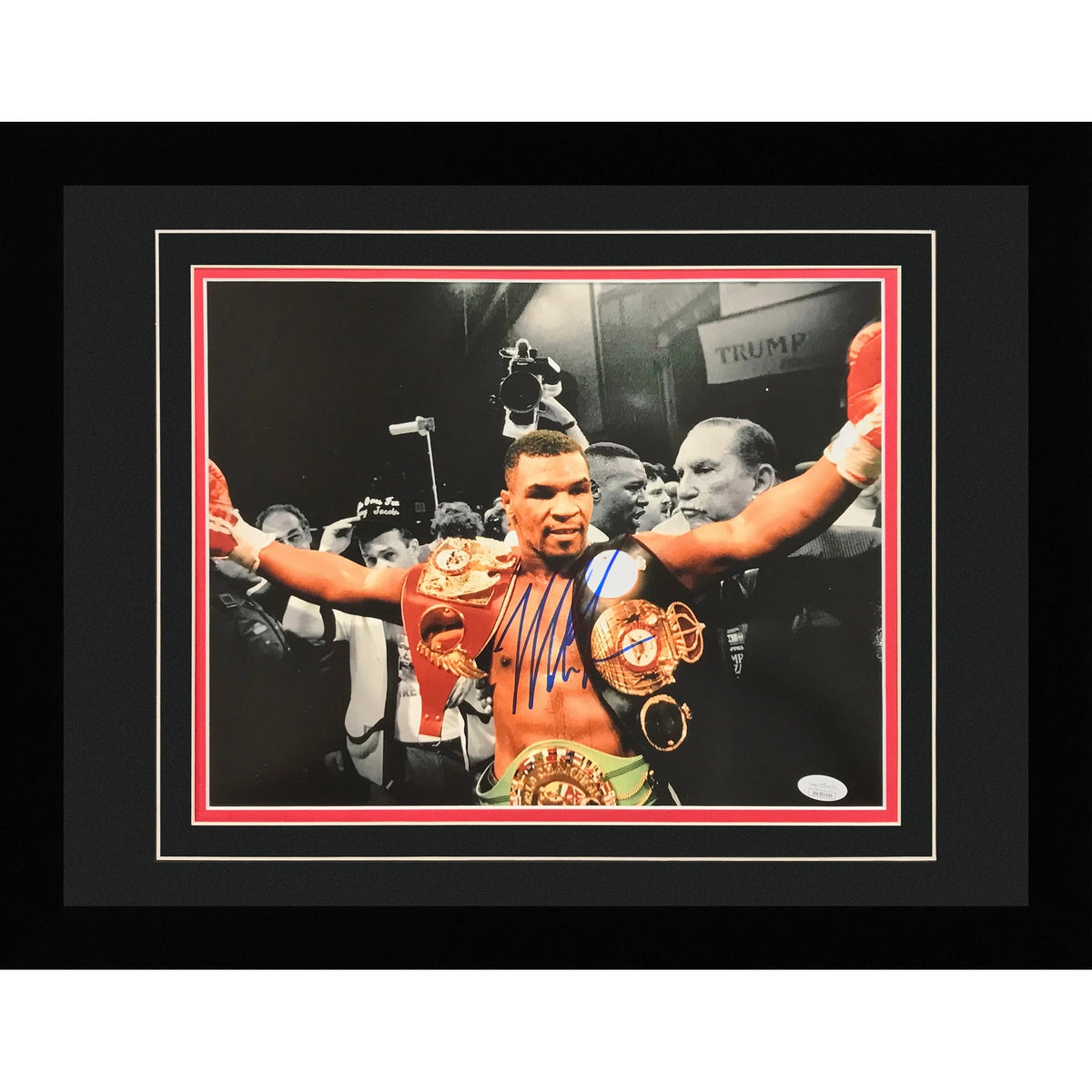 Autographed Mike Tyson Boxing (Spotlight with 3 Title Belts) Deluxe Framed 11x14 Photo - Tyson Holo-Powers Sports Memorabilia