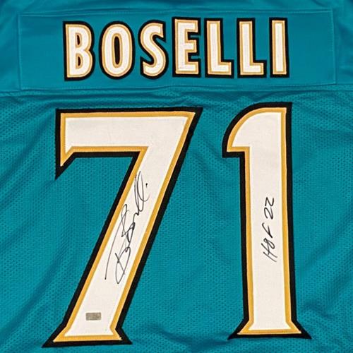 Autographed Tony Boselli Jacksonville (Teal #71) Custom Jersey w/ "HOF 22"-Powers Sports Memorabilia