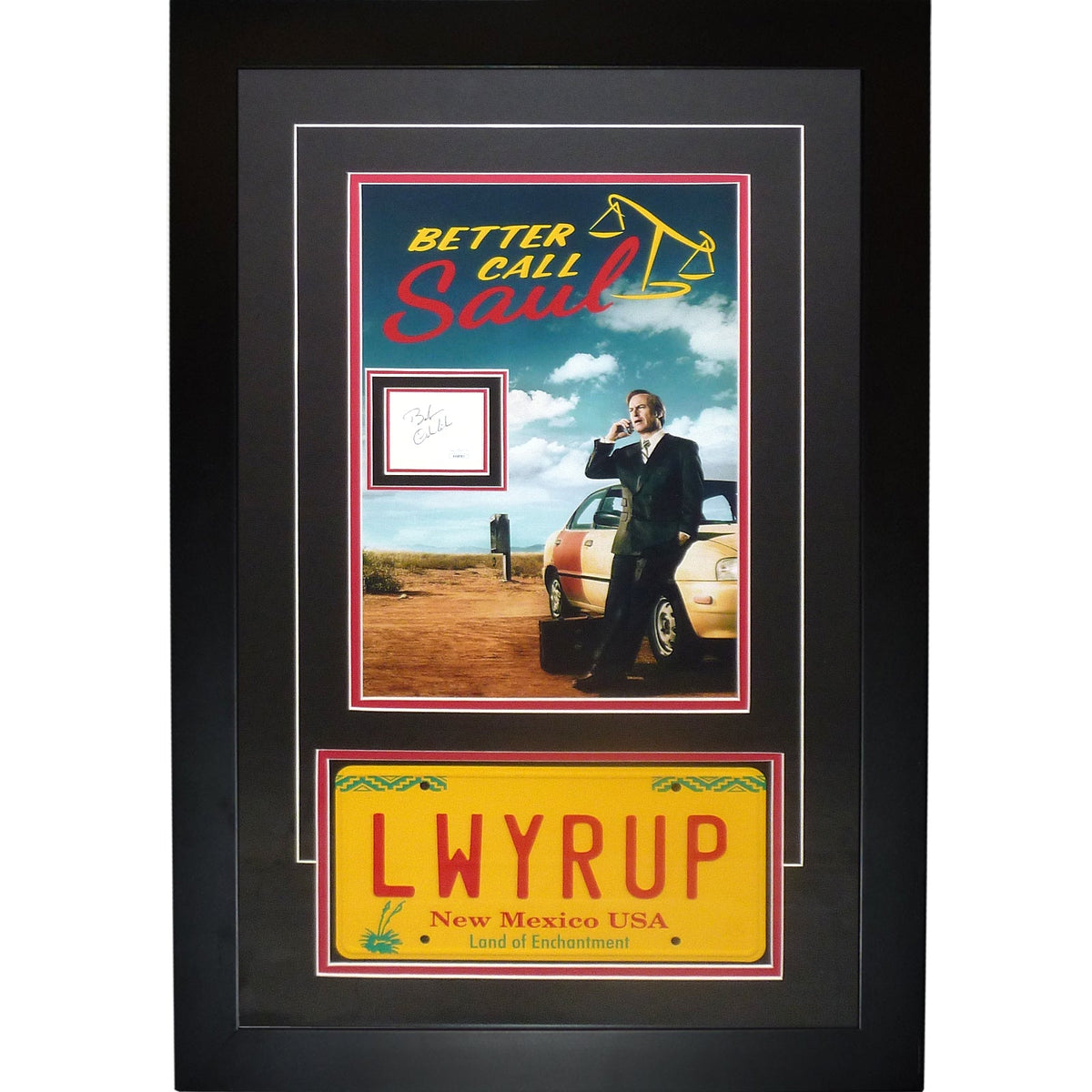 Better Call Saul 11x17 Movie Poster Deluxe Framed with Bob Odenkirk Autograph with LWYRUP License Plate - JSA-Powers Sports Memorabilia