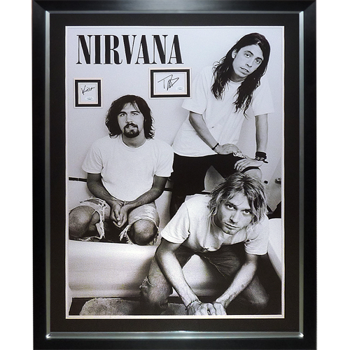 Nirvana Band Full-Size Music Poster Deluxe Framed with Dave Grohl And Krist Novoselic Autographs - JSA-Powers Sports Memorabilia
