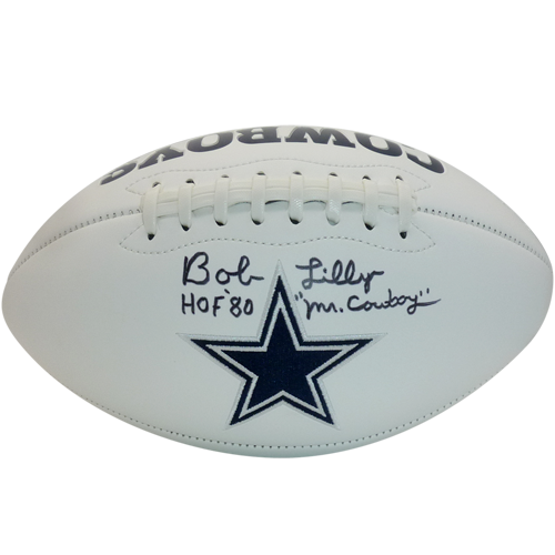 Autographed Bob Lilly Dallas Cowboys Logo Football w/ HOF 80, Mr. Cowboy - JSA-Powers Sports Memorabilia