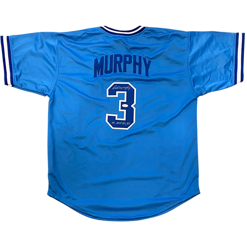 Autographed Dale Murphy Atlanta (Throwback Baby Blue #3) Custom Jersey w/ NL MVP 82, 83 - JSA-Powers Sports Memorabilia