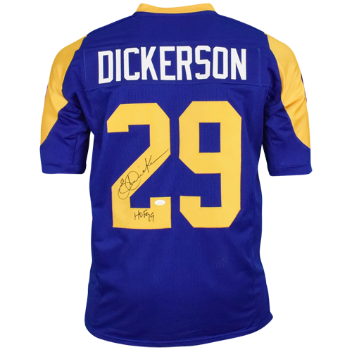 Autographed Eric Dickerson Los Angeles Rams (Blue #29) Custom Jersey w/ "HOF 99" - JSA