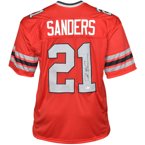 Autographed Deion Sanders Atlanta (Red #21) Custom Jersey - Beckett-Powers Sports Memorabilia