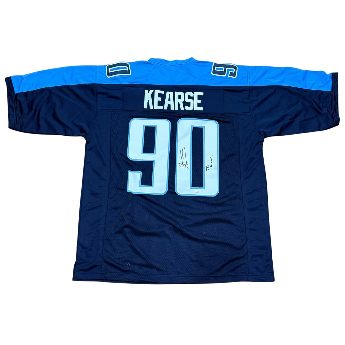 Autographed Jevon Kearse Tennessee (Navy Blue #90) Custom Jersey w / "The Freak" - JSA-Powers Sports Memorabilia