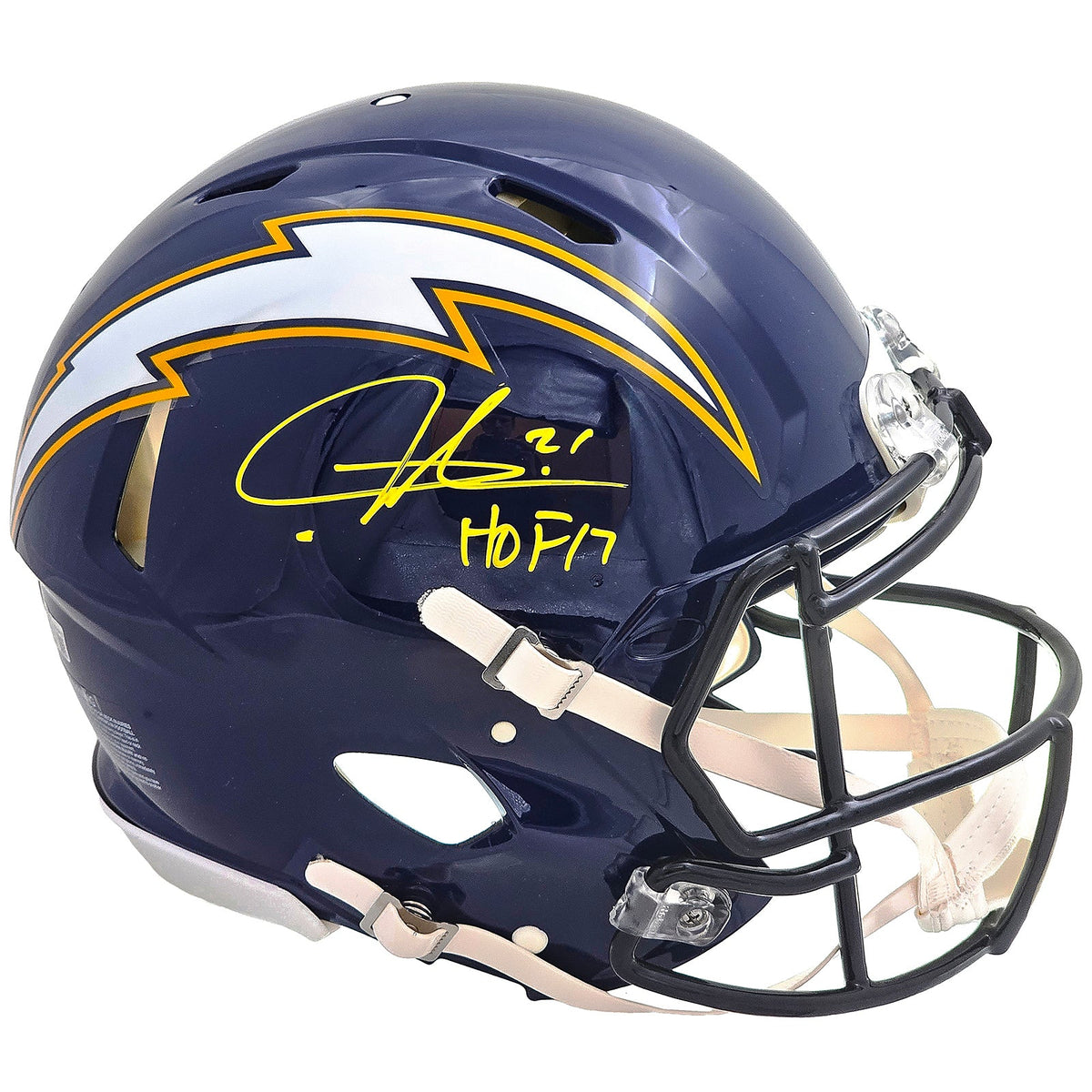 Autographed Ladanian Tomlinson San Diego Chargers (Throwback Navy) Deluxe Full-Size Replica Helmet - Beckett-Powers Sports Memorabilia