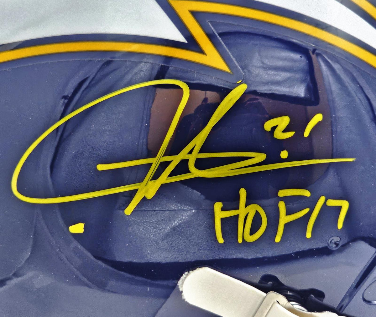 Autographed Ladanian Tomlinson San Diego Chargers (Throwback Navy) Deluxe Full-Size Replica Helmet - Beckett-Powers Sports Memorabilia