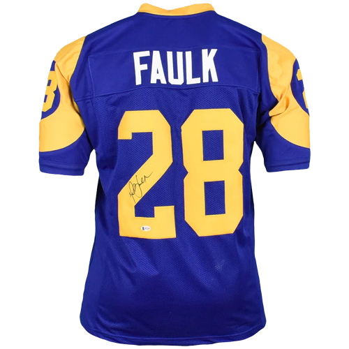Autographed Marshall Faulk St. Louis Rams (Throwback Blue #28) Custom Jersey - Beckett-Powers Sports Memorabilia