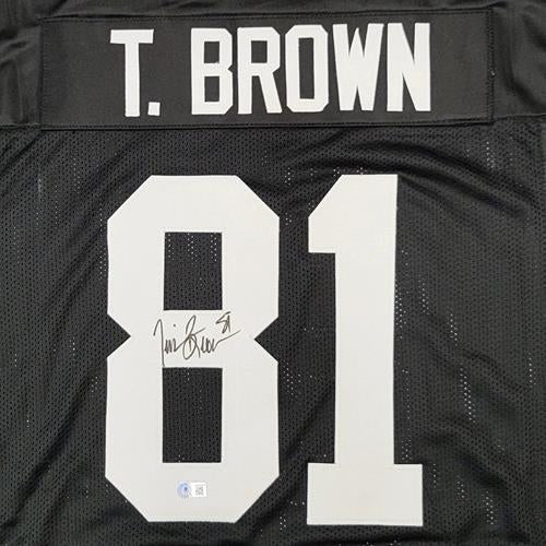 Autographed Tim Brown Oakland (Black #81) Custom Jersey - Beckett-Powers Sports Memorabilia