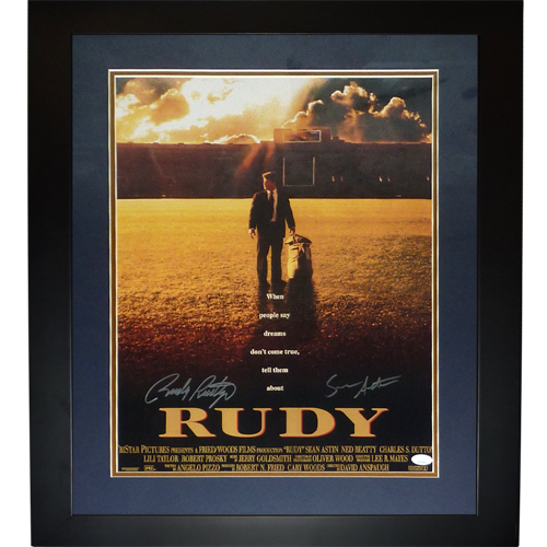 Autographed Sean Astin And Rudy Ruettiger Rudy Deluxe Framed 16x20 Movie Poster - JSA-Powers Sports Memorabilia