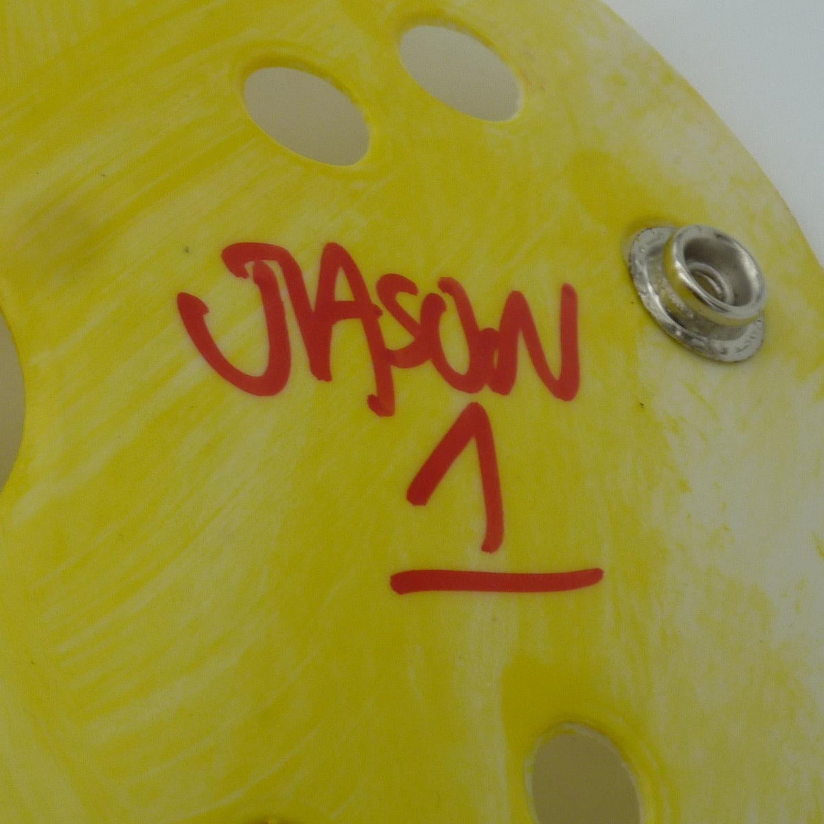 Autographed Ari Lehman 'Friday the 13th' Jason Mask Yellow w/ Inscription - JSA-Powers Sports Memorabilia