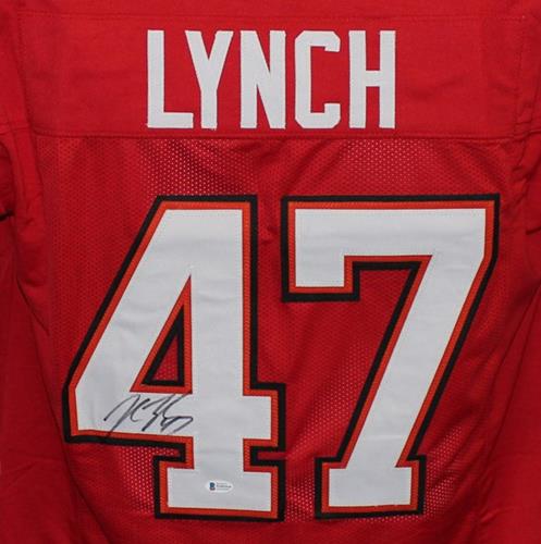 Autographed John Lynch Tampa Bay (Red #47) Custom Jersey - Beckett-Powers Sports Memorabilia