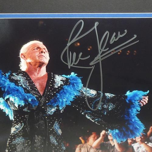 Autographed Ric Flair Wrestling (Blue Robe Horizontal) Deluxe Framed 11x14 Photo - JSA-Powers Sports Memorabilia
