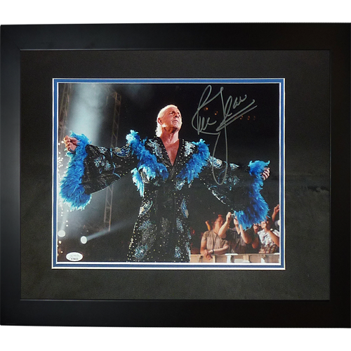 Autographed Ric Flair Wrestling (Blue Robe Horizontal) Deluxe Framed 11x14 Photo - JSA-Powers Sports Memorabilia