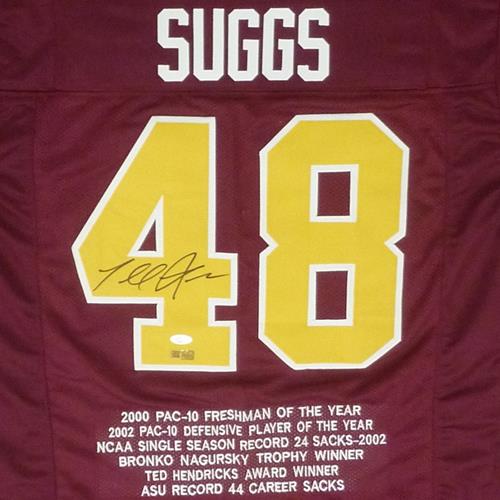 Autographed Terrell Suggs Arizona State Sun Devils (Maroon #48) Custom STAT Jersey - JSA-Powers Sports Memorabilia