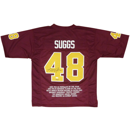 Autographed Terrell Suggs Arizona State Sun Devils (Maroon #48) Custom STAT Jersey - JSA-Powers Sports Memorabilia