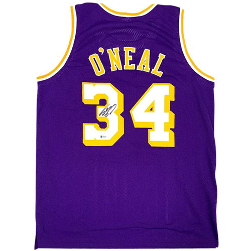 Autographed Shaquille O'Neal Los Angeles (Purple #34) Custom Jersey - Beckett-Powers Sports Memorabilia