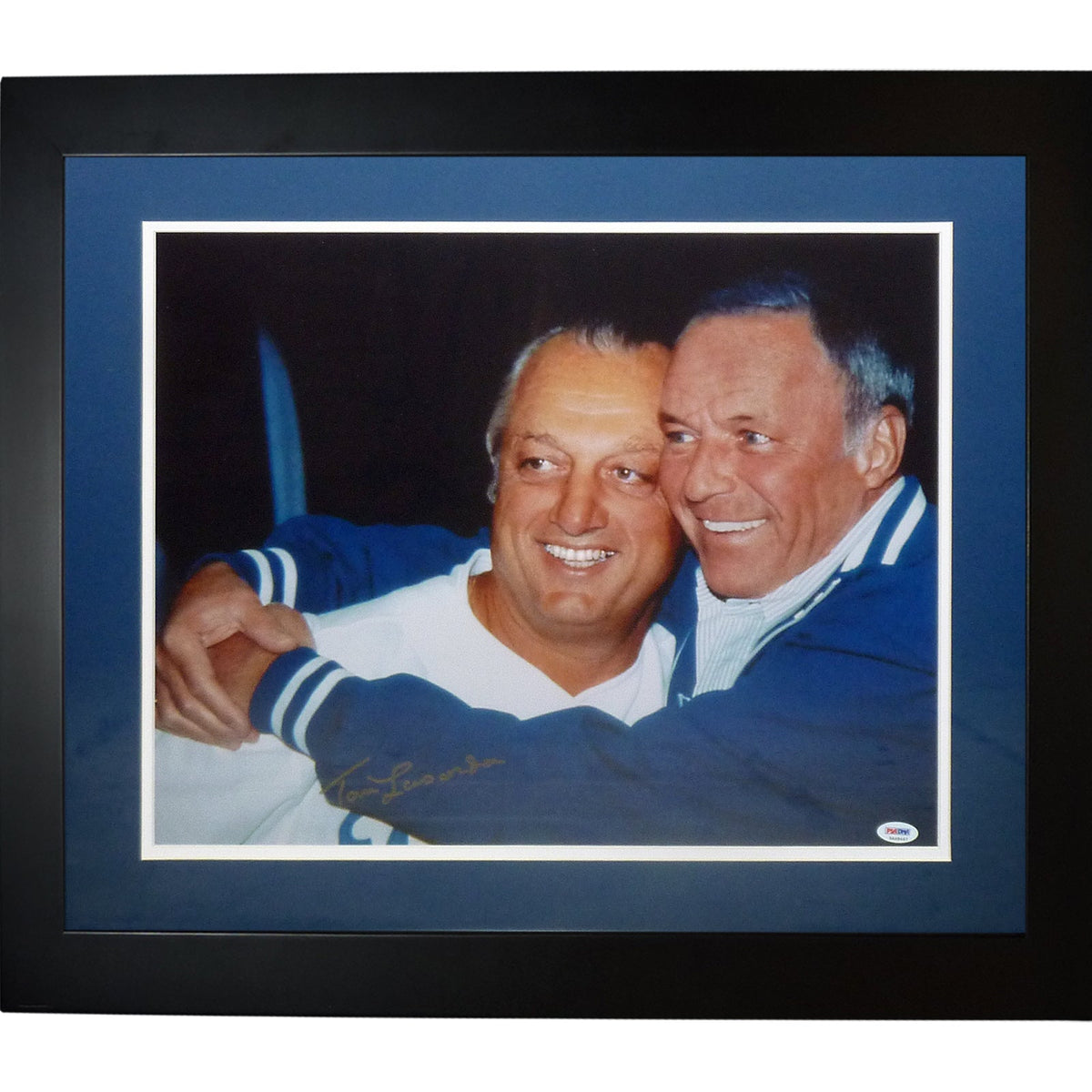 Autographed Tommy Lasorda Los Angeles Dodgers (With Frank Sinatra) Deluxe Framed 16x20 Photo - PSA/DNA-Powers Sports Memorabilia