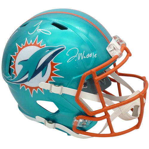 Autographed Tyreek Hill And Jaylen Waddle Miami Dolphins (FLASH Alternate) Deluxe Full-Size Replica Helmet - Fanatics-Powers Sports Memorabilia