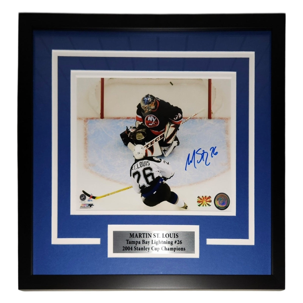 Autographed Martin St. Louis Tampa Bay Lightning (Aerial Goal) Deluxe Framed 8x10 Photo - JSA-Powers Sports Memorabilia