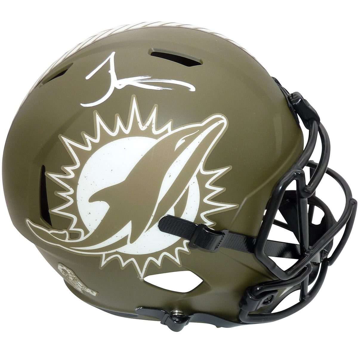 Autographed Tyreek Hill Miami Dolphins (SALUTE TO SERVICE) Alternate Deluxe Full-Size Replica Helmet - Beckett-Powers Sports Memorabilia