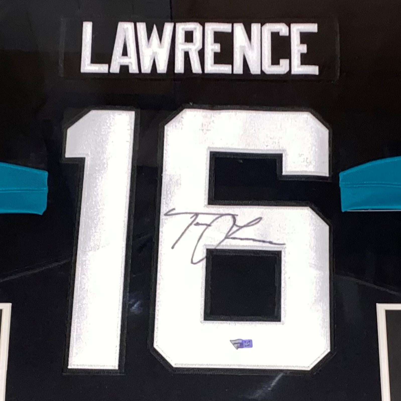 Autographed Trevor Lawrence Jacksonville Jaguars (Black #16) Nike Deluxe Framed Jersey - Fanatics-Powers Sports Memorabilia