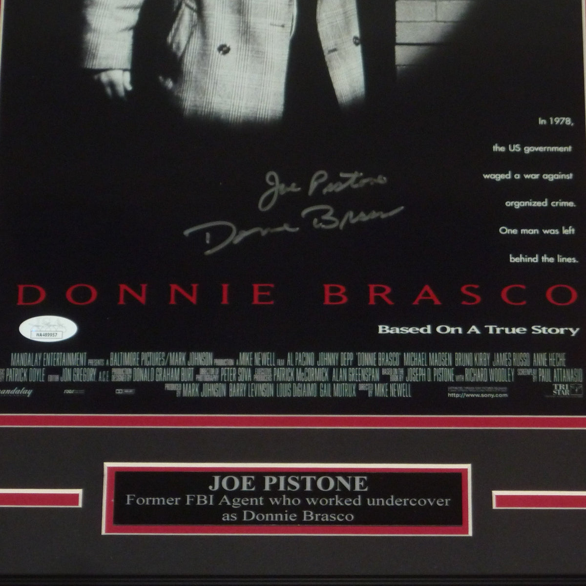 Autographed Joseph Pistone Donnie Brasco Deluxe Framed 11x17 Movie Poster - The Real Donnie Brasco - JSA-Powers Sports Memorabilia