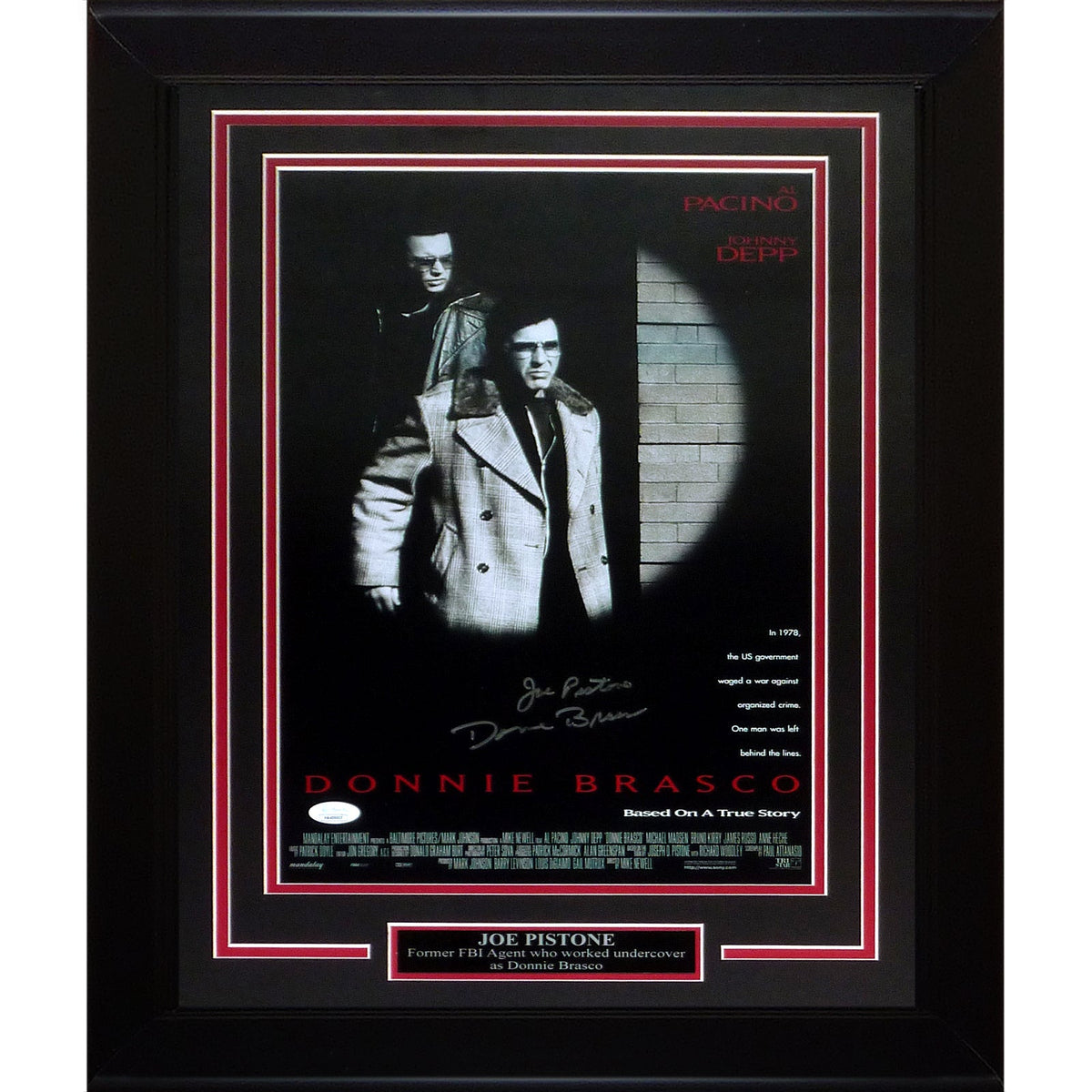 Autographed Joseph Pistone Donnie Brasco Deluxe Framed 11x17 Movie Poster - The Real Donnie Brasco - JSA-Powers Sports Memorabilia
