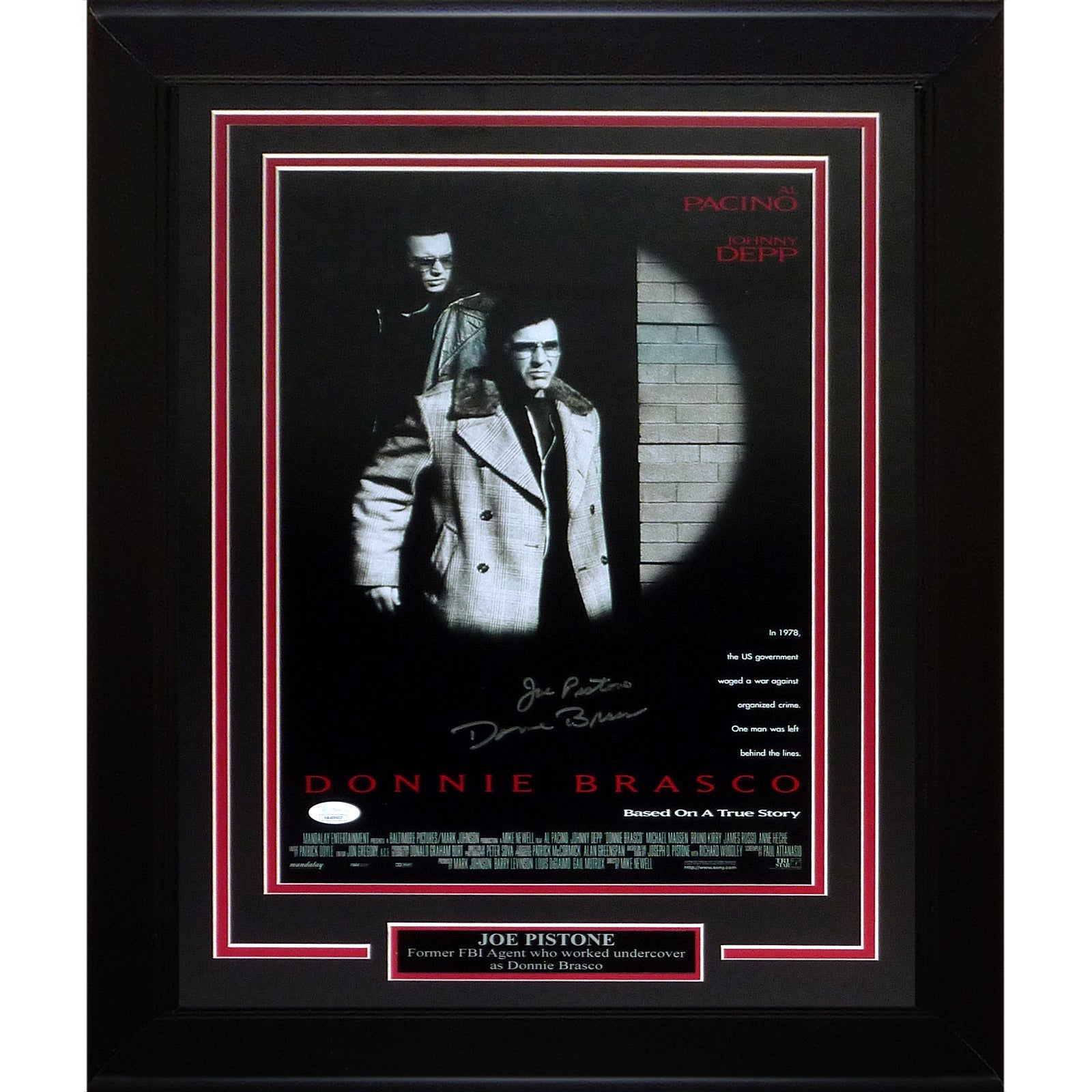 Autographed Joseph Pistone Donnie Brasco Deluxe Framed 11x17 Movie Poster - The Real Donnie Brasco - JSA-Powers Sports Memorabilia