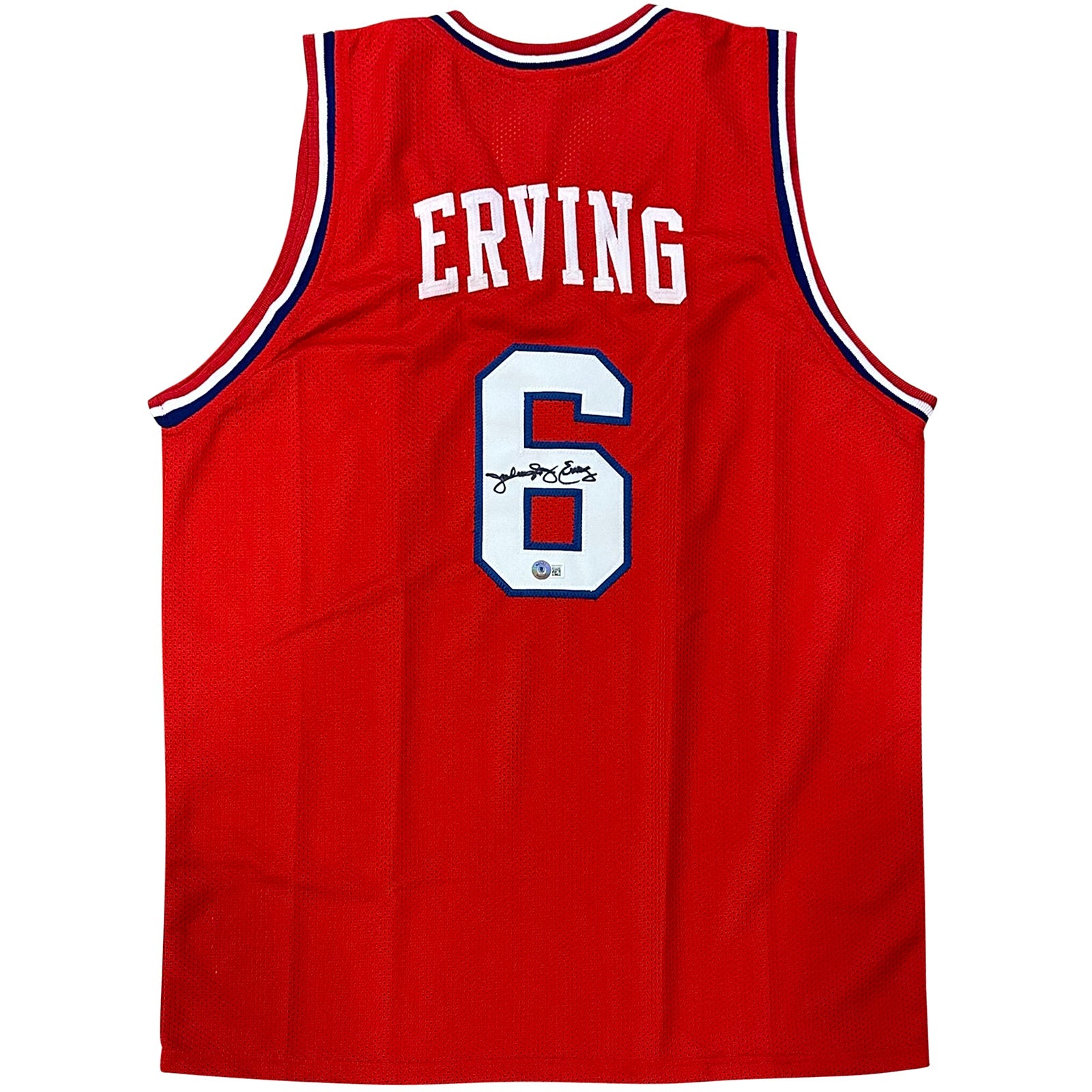Autographed Julius Dr J. Erving Philadelphia (Red #6) Custom Jersey - Beckett Witness-Powers Sports Memorabilia