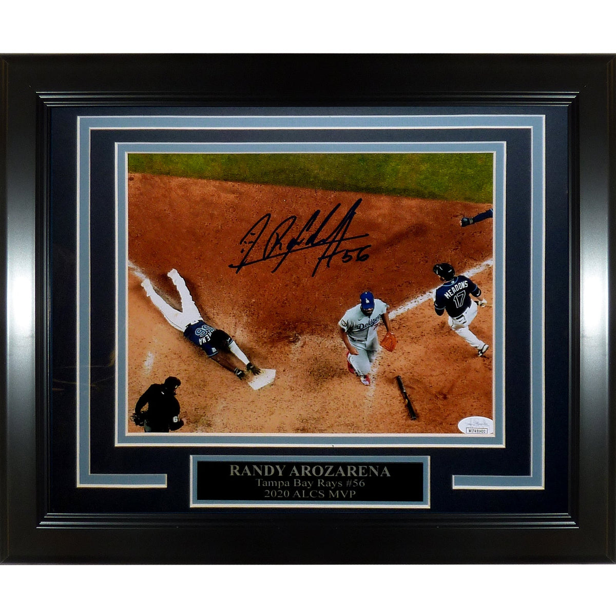 Autographed Randy Arozarena Tampa Bay Rays (2020 World Series Game 4 Slide) Framed 8x10 Photo - JSA-Powers Sports Memorabilia