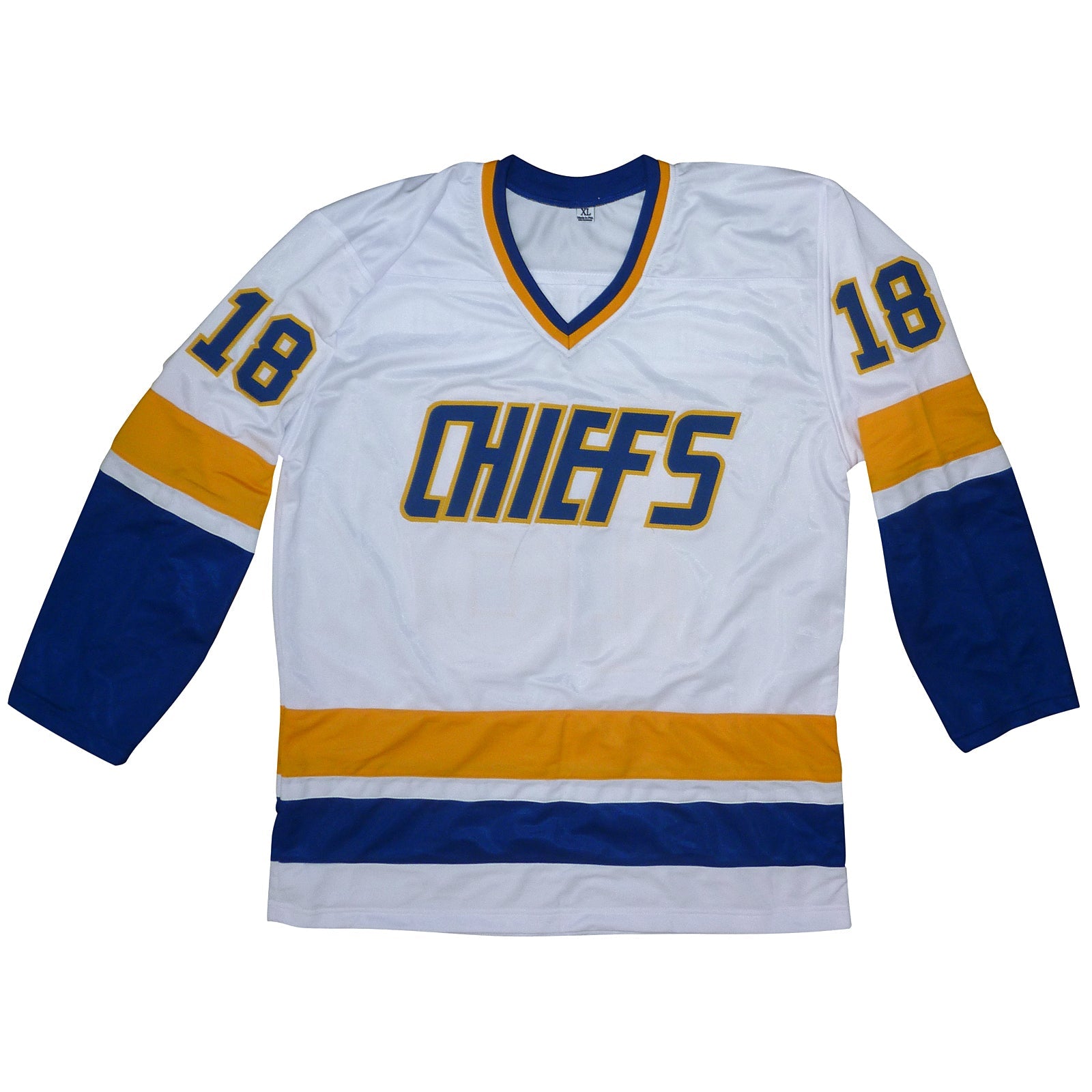 Autographed Hanson Brothers Slap Shot Movie Chiefs (White #18) Custom Hockey Jersey w/ "Old Time Hockey" - Beckett-Powers Sports Memorabilia