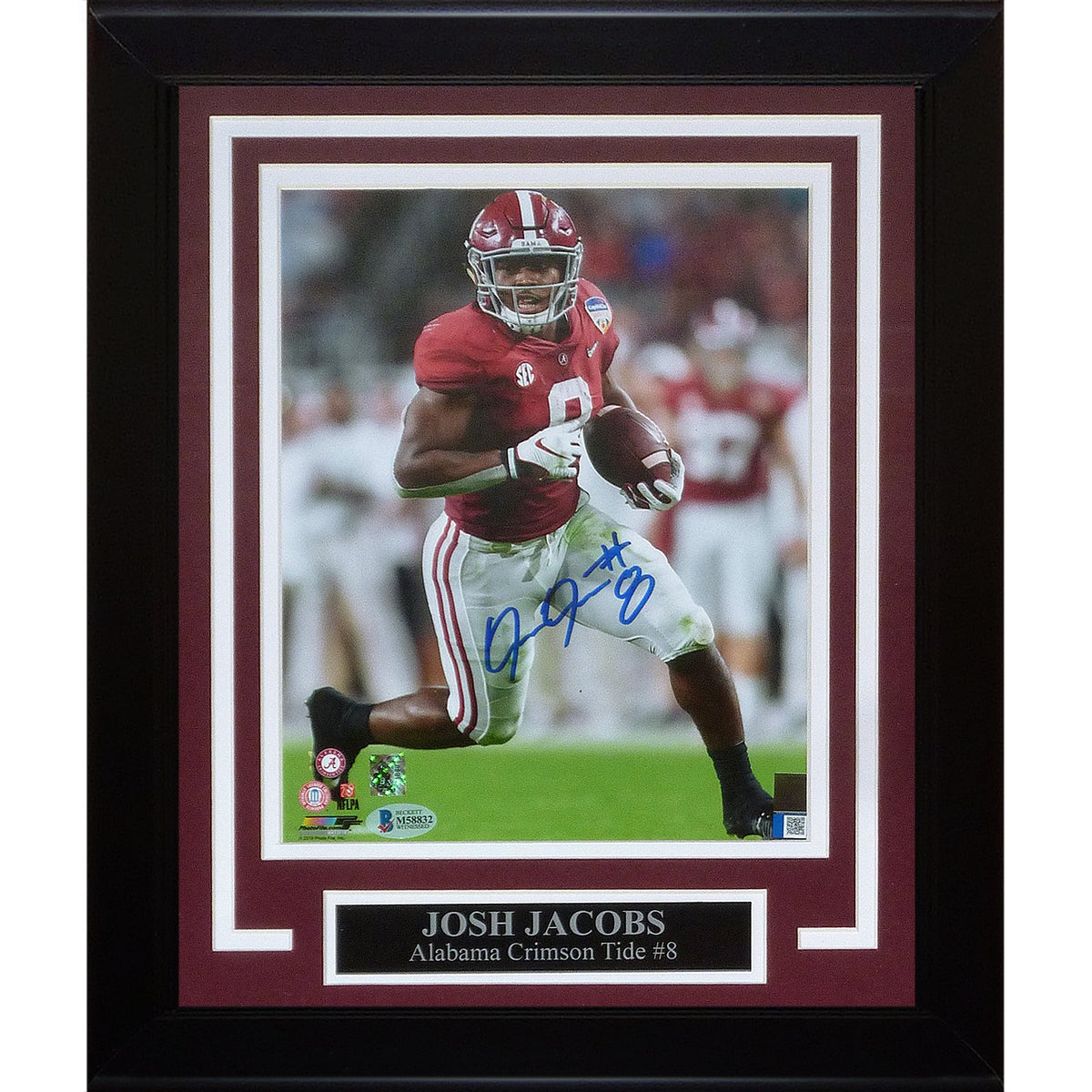 Autographed Josh Jacobs Alabama Crimson Tide Deluxe Framed 8x10 Photo -Beckett-Powers Sports Memorabilia