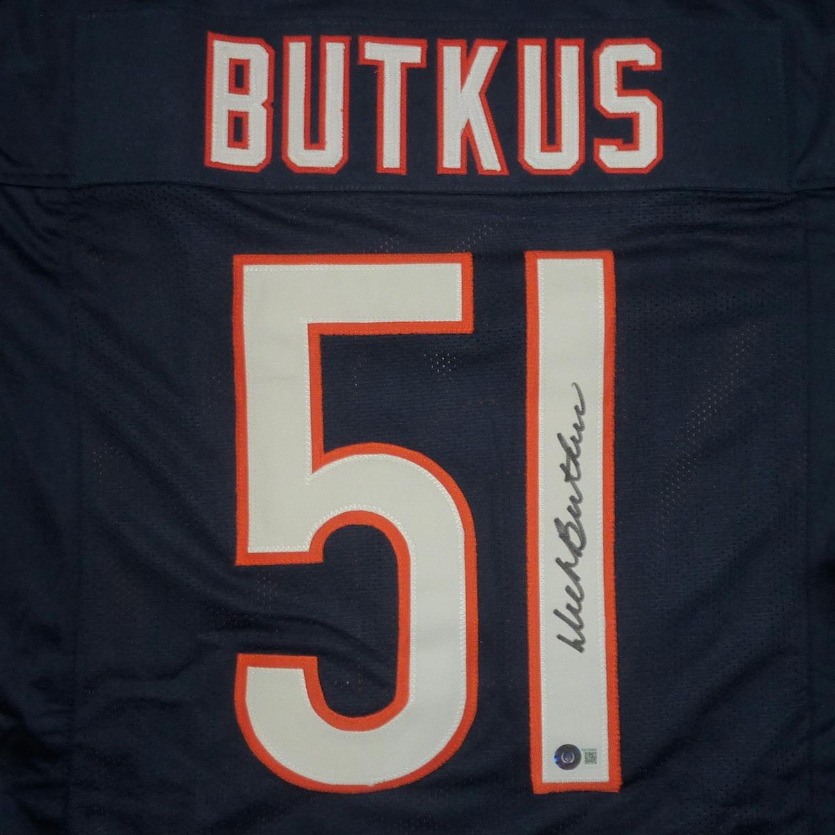 Autographed Dick Butkus Chicago (Navy Blue #51) Custom Jersey - BAS-Powers Sports Memorabilia